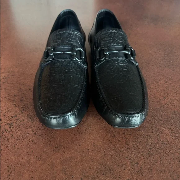 Salvatore Ferragamo Embossed Black Loafers